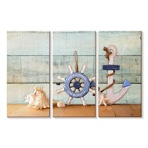 Elephant Stock Nautical Themed Wall Art - Horizontal Multi Panel Canvas - Living Room Wall Decor - Nautical Multi Panel - Beige And Brown Decor - 50" x 32"