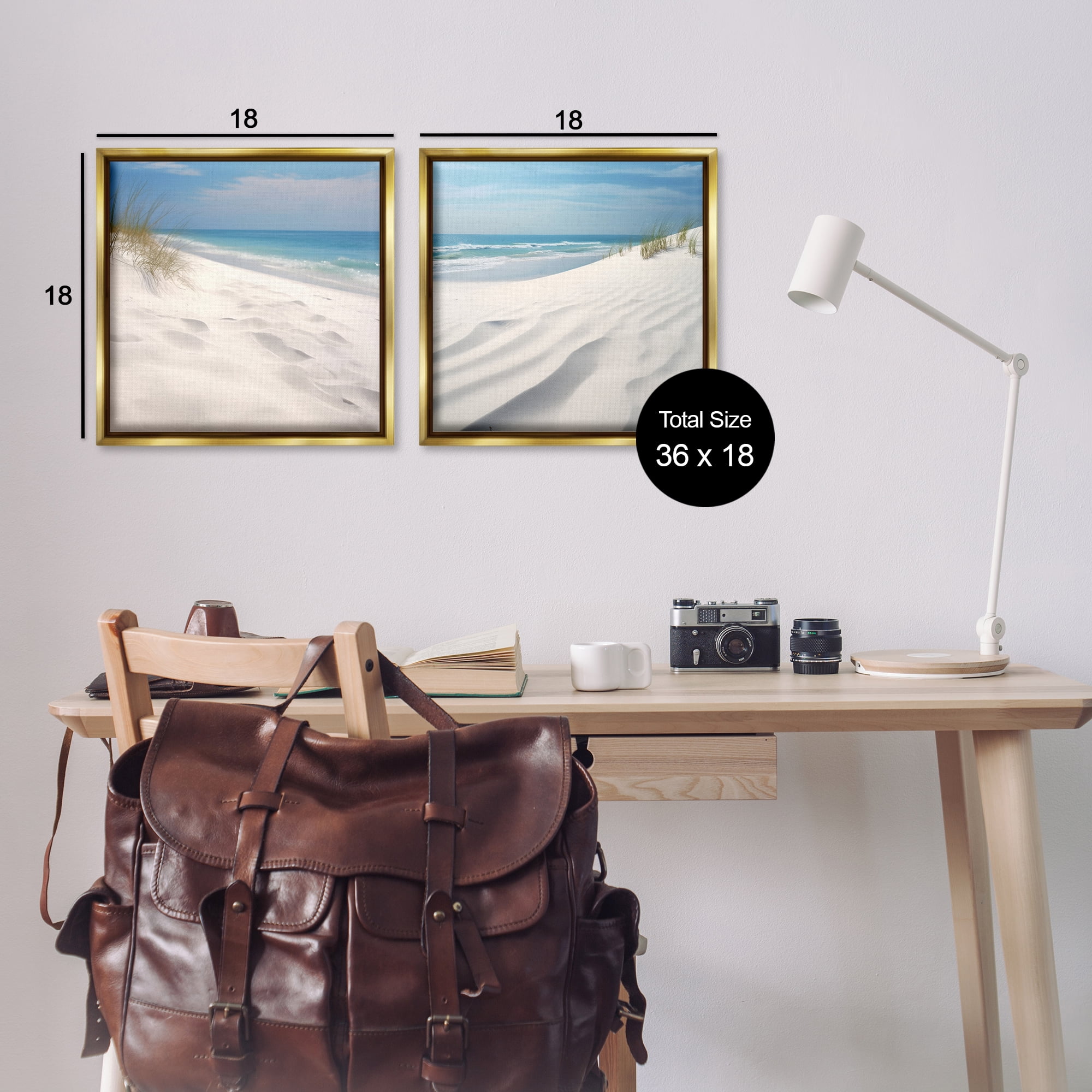 Stupell Industries Serene Beach Sand Dune Landscape & Nature Photography Gold Floater Framed Canvas Art Print Wall Art, 18 x 18, Set of 2