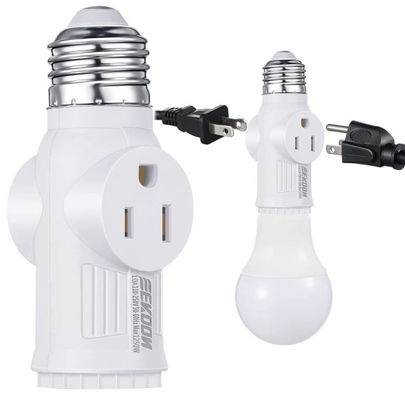 BlinkLLX 1 Pc Light Socket to Plug Adapter, Convert E26 Light Socket to 3 Prong Outlet Adapter, Screw in Outlet for Lamp Sockets for Garage Porch (White)