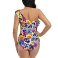 thumbnail image 5 of Haiem The Garden Tricolor Pansy Flower Women's One Piece Swimsuits Tummy Control One Shoulder Bathing Suits Ruffle Swimwear-Medium, 5 of 8