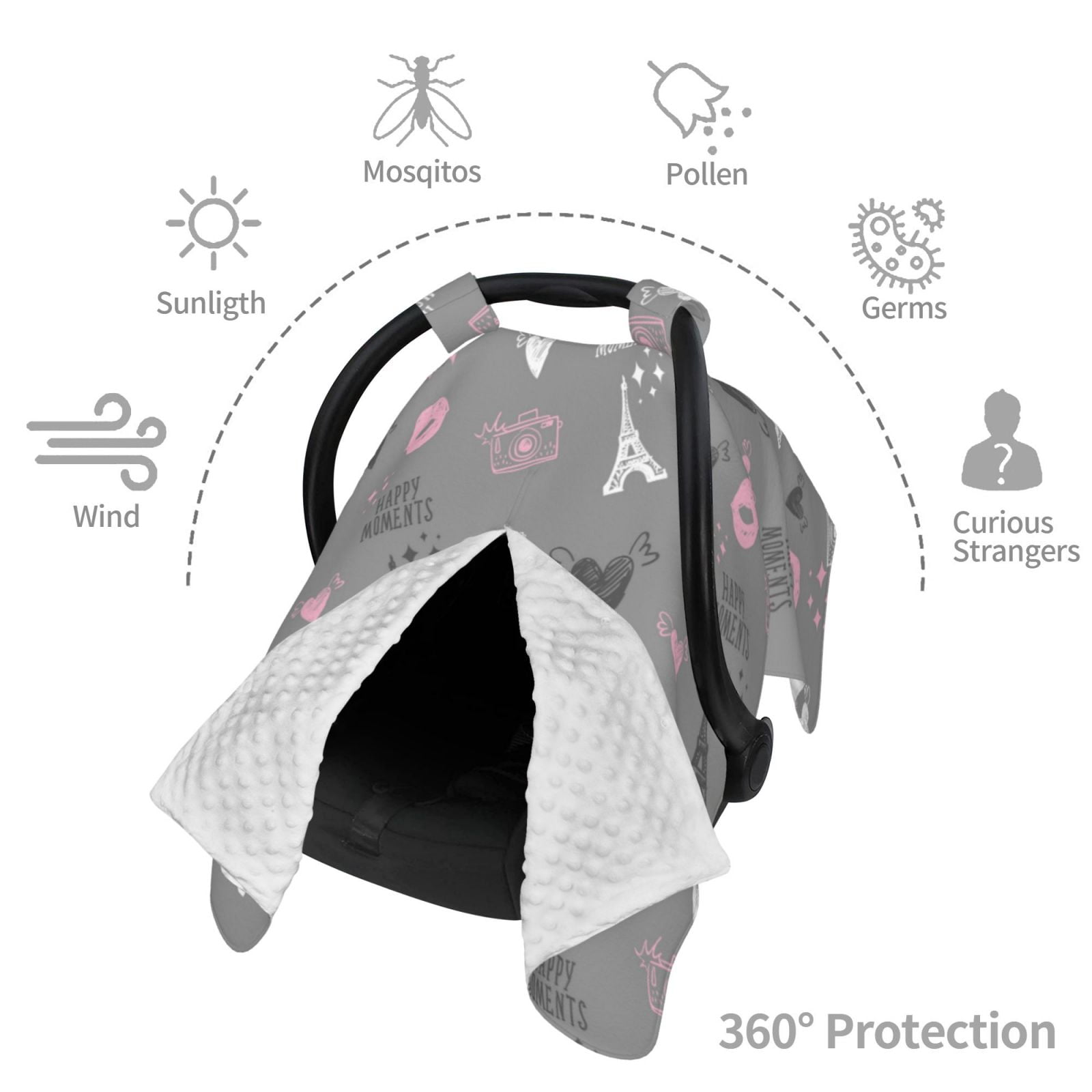 Car Seat Cover Baby - Eiffel Tower Vibrant Breathable Infant Car Seat Cover for Baby Carseat, Lightweight Comfort Baby Essentials Must Haves Newborn Stuff for Girl Boy