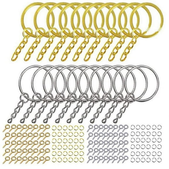 20pcs Key Ring with Chain Jump Rings Screw Eye Pins Set for Resin DIY Crafts