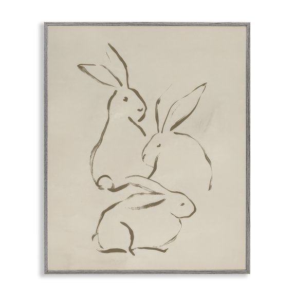 Stupell Industries Earthtone Bunny Sketch Animals Drawing Gray Framed Art Print Wall Art, 24 x 30