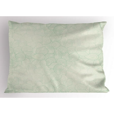 Abstract Pillow Sham, Jumbled Composition of Moire Uneven Drop Shapes Abstract Complex Design, Decorative Standard Size Printed Pillowcase, 26 X 20 Inches, Sea Green Eggshell, by