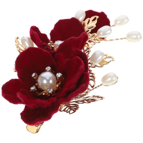Supvox Elegant Flower Hair Clip Wine Red Zinc Alloy Stylish Accessory for Women Weddings 1Set