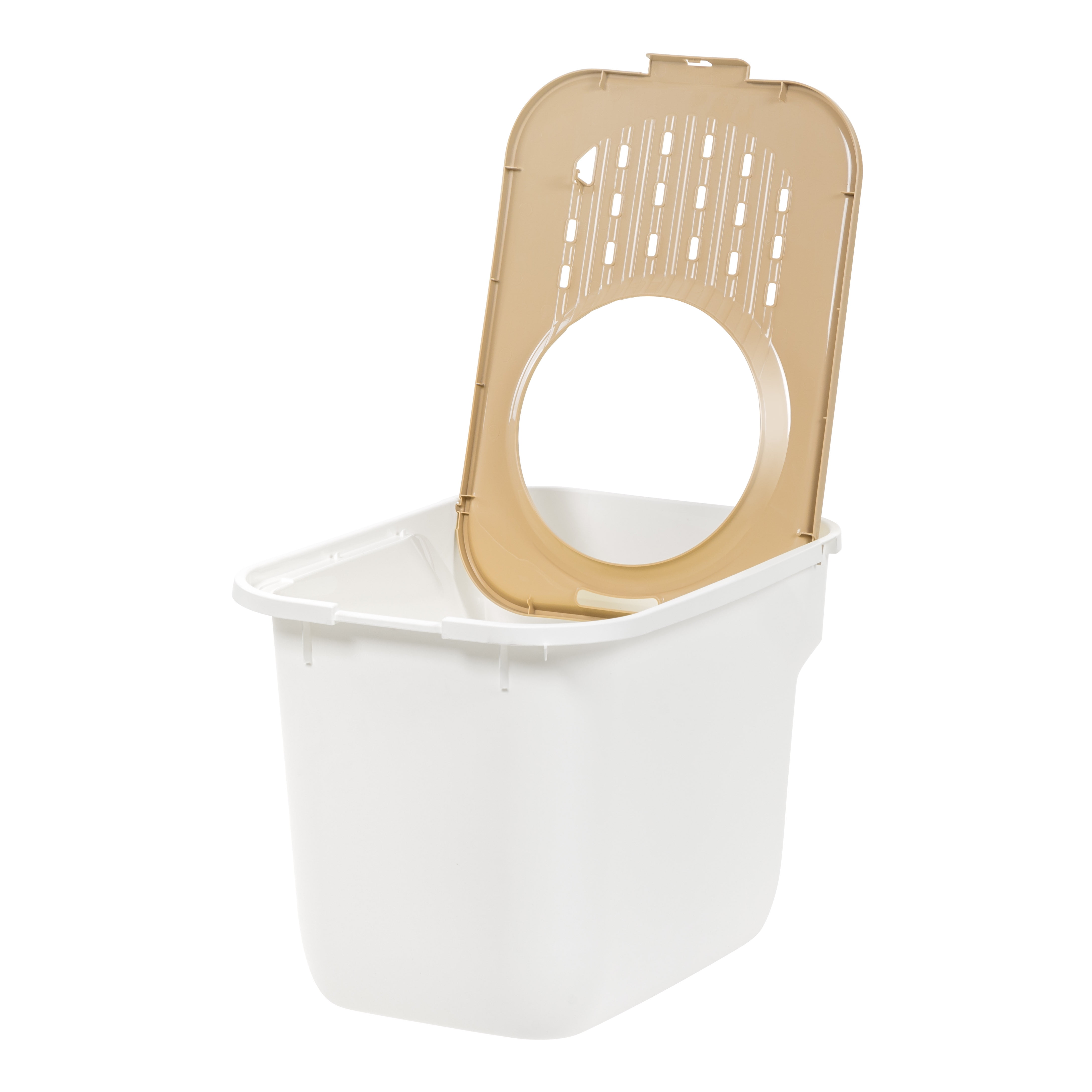 IRIS Large Top Entry Cat Litter Box | Litter Catching Lid Enclosure, White/Beige