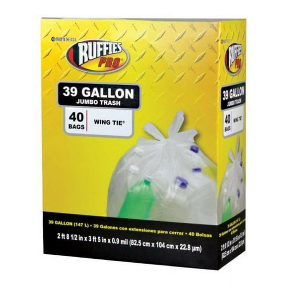 Ruffies Pro 1124921 Jumbo 39 gal Trash Bags Clear - Count of 40 - pack of 6