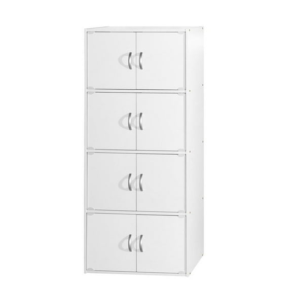 Pemberly Row 4 Shelf 8 Door Versatil Wooden Bookcase Cabinet in White Finish