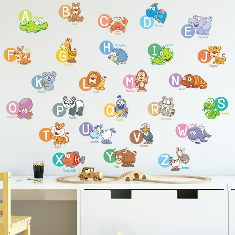 Yuehao Home Decor 4 Sheets Animal Alphabet Numbers Weather Color Wall Decals Colorful ABC Alphabet Learning Educational Wall Sticker Removable Peel