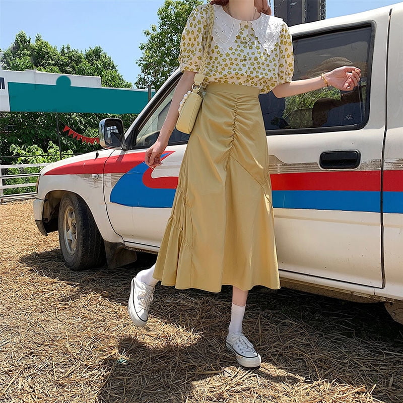 ワンピース GENNY Women Long Skirts 78AAO4M8NS681003 White gathered cotton poplin maxi skirt - White | Monki WW