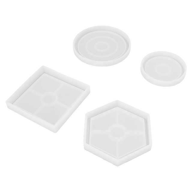 Moldes De Posavasos De Resina, Molde De Posavasos De Silicona, 4 Piezas, Hexágono Cuadrado, Redondo, Antideformación, Fácil De Desmoldar Para Decoración Del Hogar Para ANGGREK DIY Coaster Silicone Mold