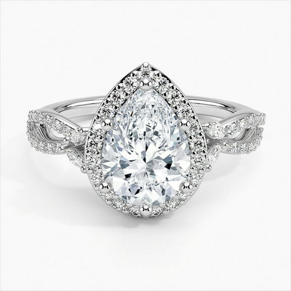 Dash Jewel Silver 14K White Gold Over Ring - Pear Cut Excellent 2 Ct Diamond Ring For Women's - Halo Diamond Rings for Her - Eternity Band Twisted Cross Over Infinity Diamond Rings for Women's