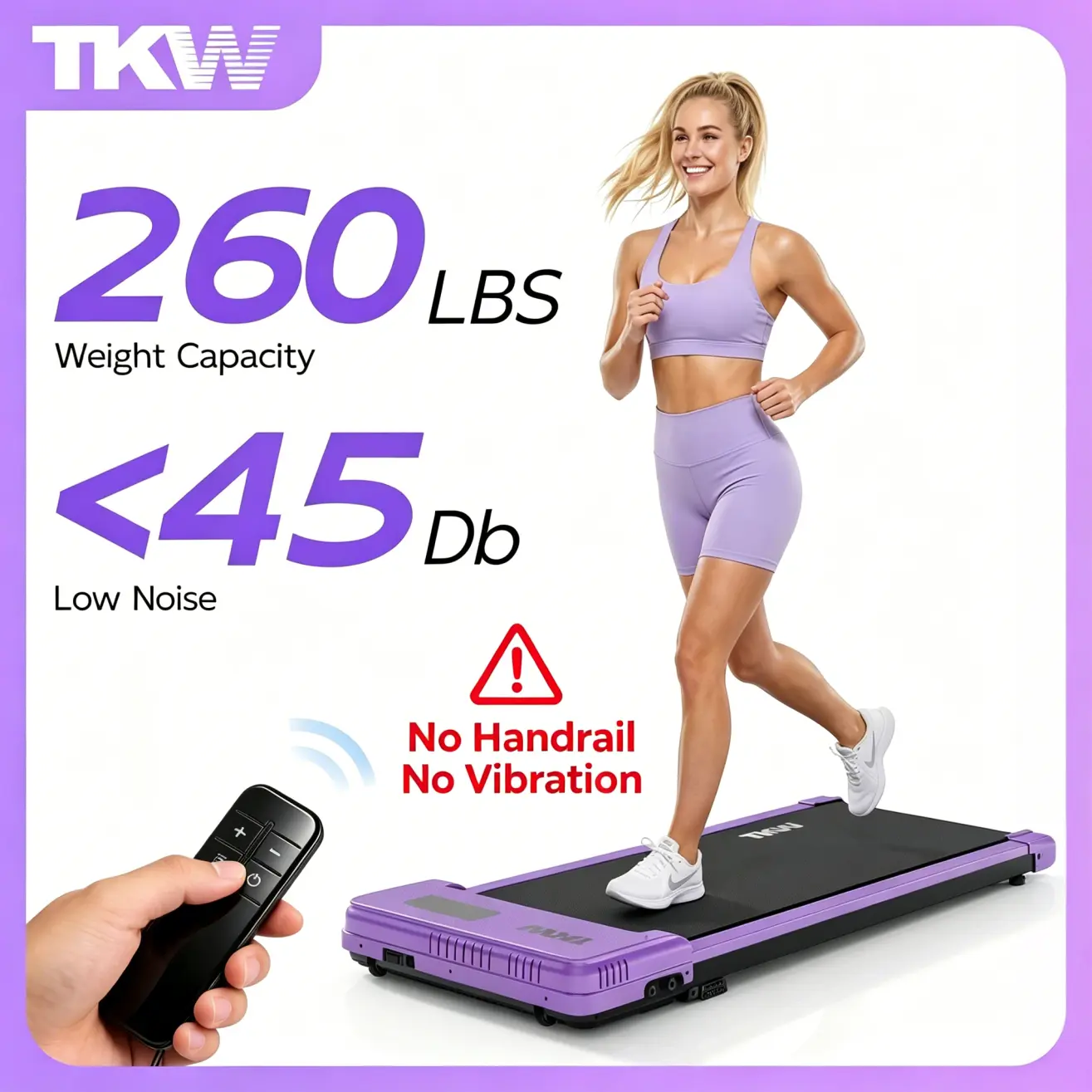 TKW 200 lbs Capacity Under Desk Treadmill, Quiet Portable Running Machine with Remote for Home Office, Black