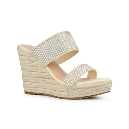 

Perphy Platform Rhinestones Dual Strap Espadrille Wedge Sandals for Women