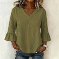 thumbnail image 2 of Womens Gauze Tops Ruffle 3/4 Length Sleeve V Neck Shirts Dressy Casual Blouses Summer Cute Vacation Tops, XXL, 2 of 7