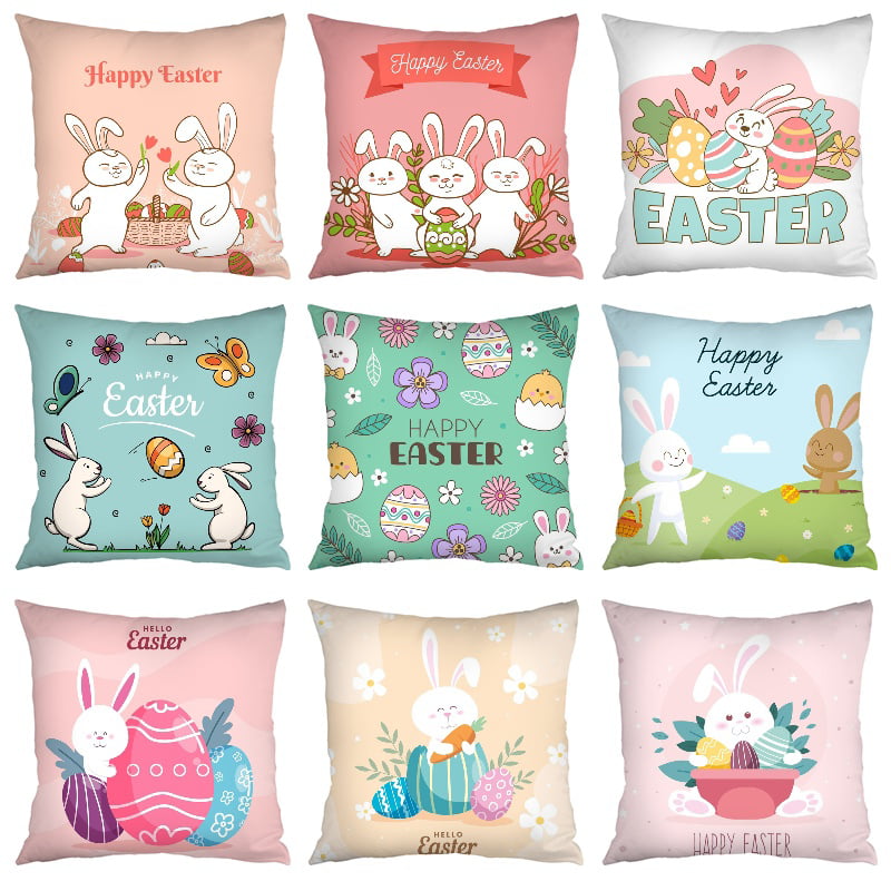 Spring Easter Pillow Covers Cases Decorative Cushion Sofa Couch Rabbit Bunny 18" 
