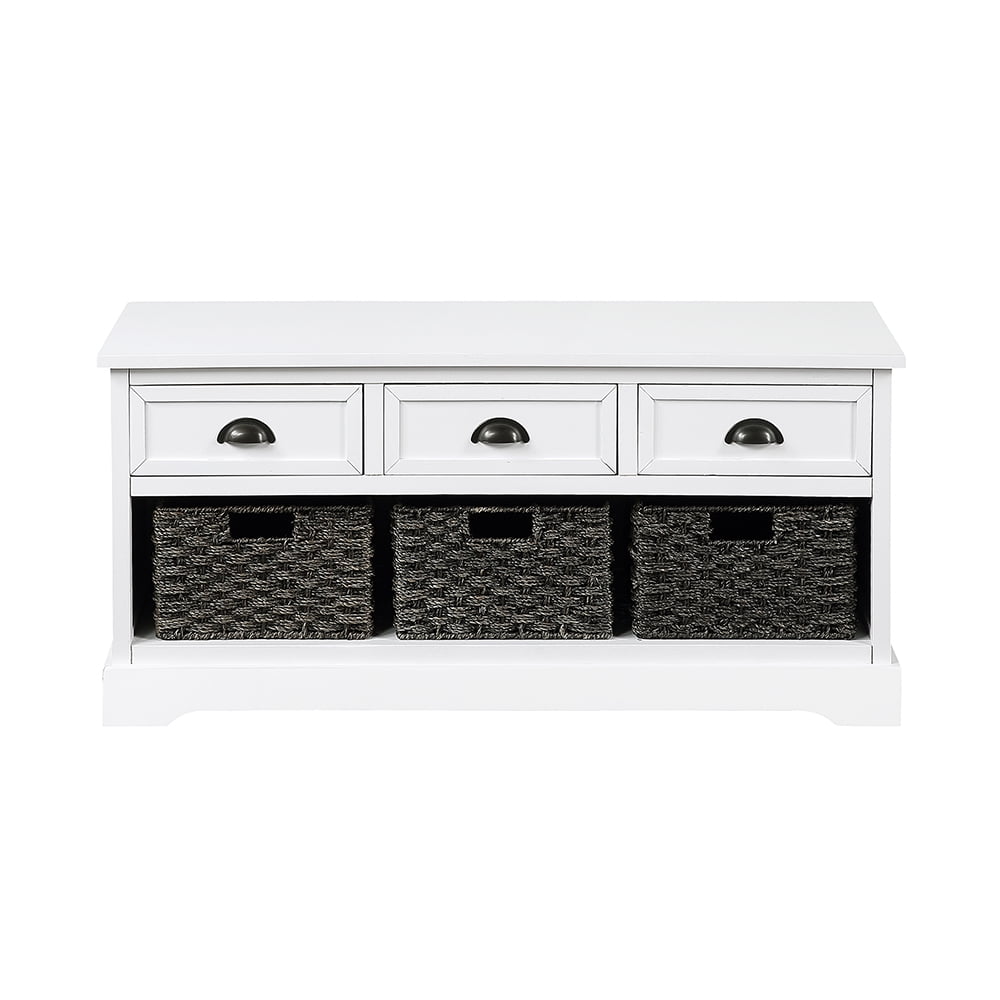 Kepooman Modern Storage Cabinet for Entryway, Multipurpose Wood Storage Stand with 3 Drawers and 3 Woven Baskets, Multiple Colors Kepooman Modern Storage Cabinet for Entryway, Multipurpose Wood Storage Stand with 3 Drawers and 3 Woven Baskets, Multiple Colors