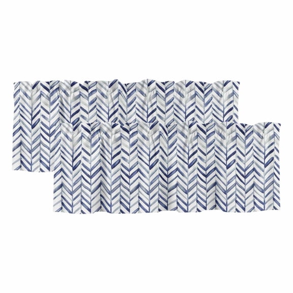 2 Pack Blue Geometric Valances for Windows Bedroom Living Room Window Treatments, Watercolor Chevron Abstract Rod Pocket Valance Drapes Short Kitchen Curtains Over Sink 60"x18"