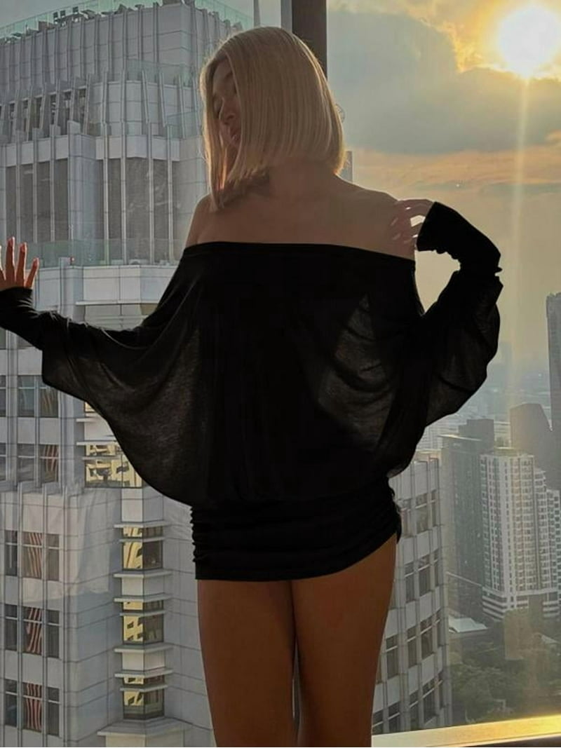 fashion nova double slit long sleeve dress Black Mini Dress Long Sleeve V-Neck Bodycon Ruched Waist main image 1