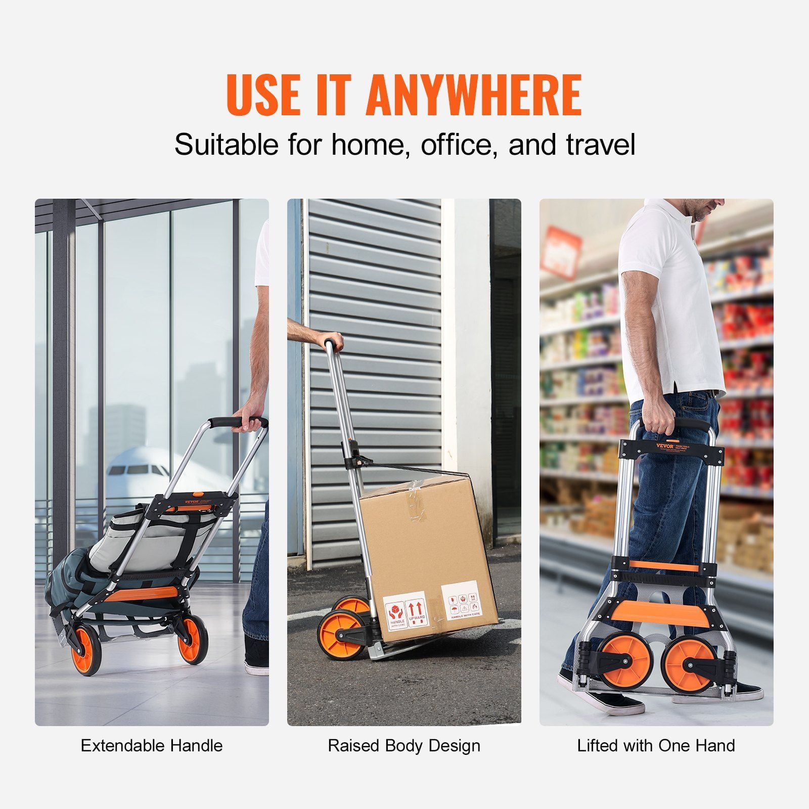Folding Hand Truck 275 lbs Load Capacity Aluminum Portable Cart Convertible Hand Truck Dolly Telescoping Handle PP TPR Wheels Ultra Lightweight Super Strong Moving Warehouse