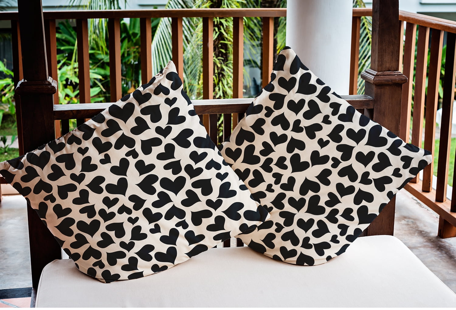 16"x16" Simply Daisy Valentines Patterned Hearts Poly Indoor/Outdoor Pillow, Black-White Qty 1