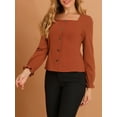thumbnail image 5 of MODA NOVA Junior's Square Neck Elegant Blouse Long Puff Sleeves Tops Caramel S, 5 of 5