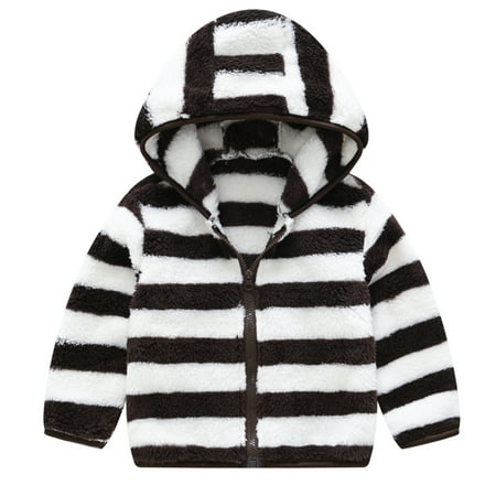 

Hunpta Toddler Boys Girls Winter Long Sleeve Fashion Fleece Stripe Thick Warm Hooded Tops Soft Coat Jacket