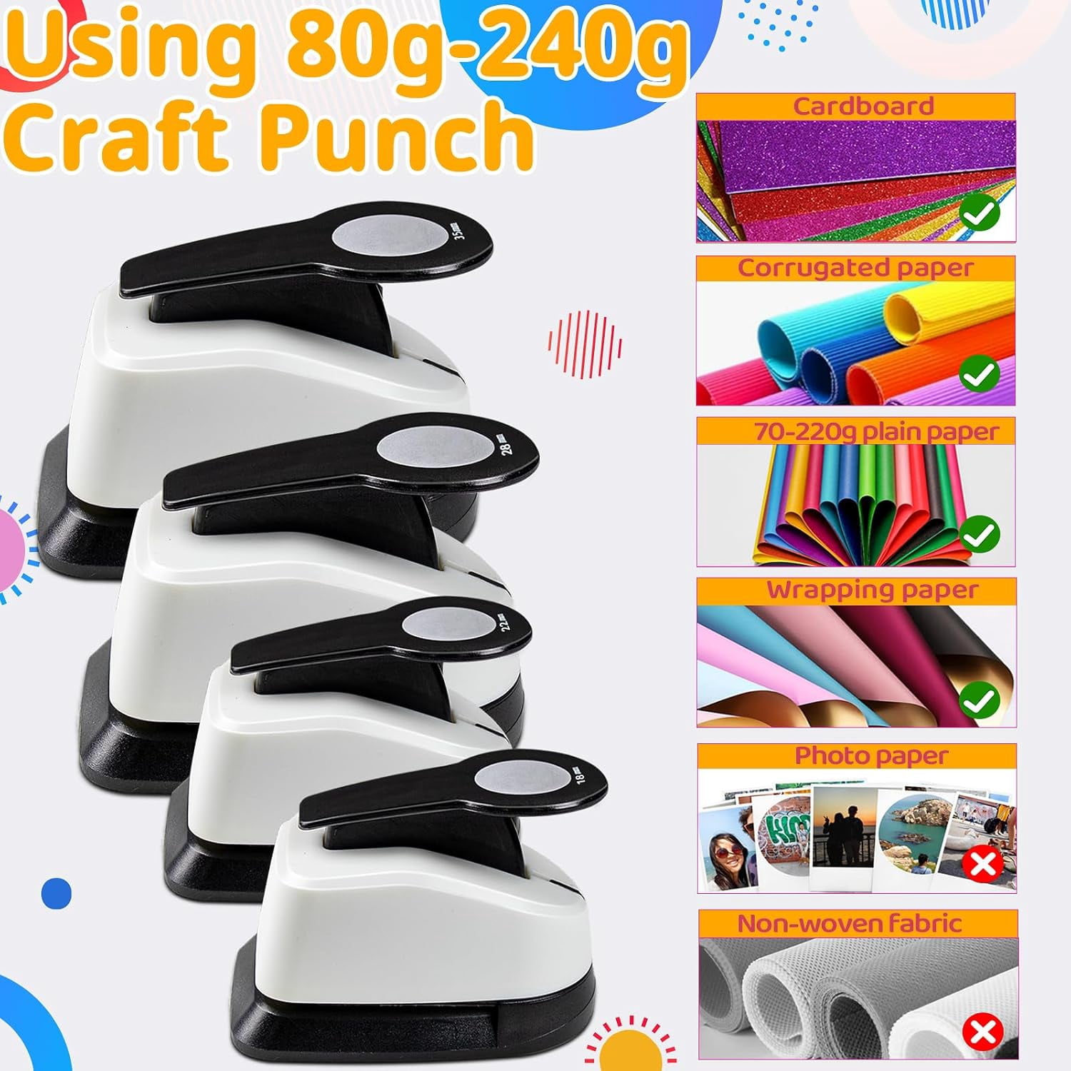 Circle Punch 4 Pcs Craft Punches for Scrapbooking - Different Size Hole Puncher for Card Making and Art Projects