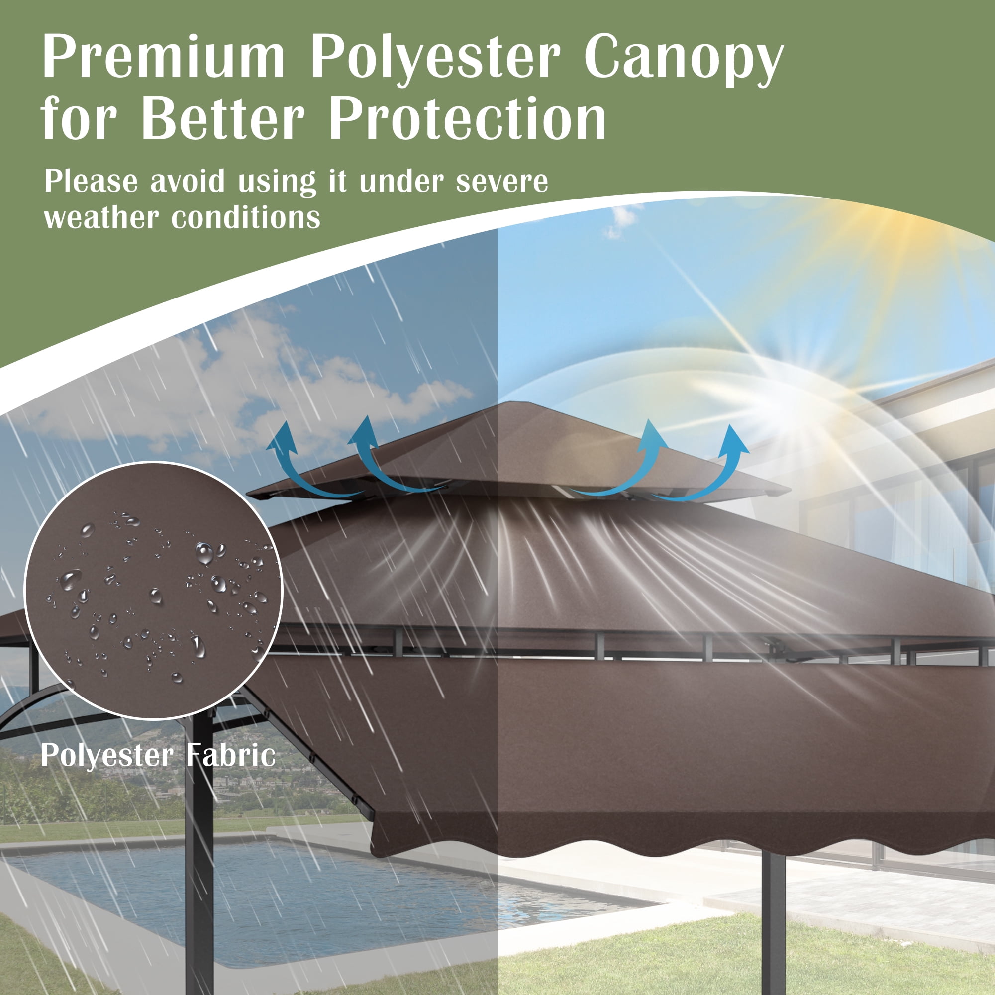 Haverchair 8x8 FT Grill Gazebo with Side Awning, 2-Tier Barbecue Canopy Shelter with 2 Shelves, 7 Hanging Hooks, Bottle Opener, Outdoor Grilling Awnings Tent for Backyard Garden Poolside