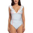 thumbnail image 5 of Dotted Grid With Red One Shoulder Ruffle Swimsuits One Piece Swimsuit Women Swimwear Beach Bathing Wear School Grid Paper Blue, 5 of 5
