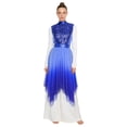 thumbnail image 3 of SiiRoh Women's Sequined Liturgical Worship Praise Dance Dresses Gradient Mesh Irregular Church Worship Tunic Royal Blue S, 3 of 5