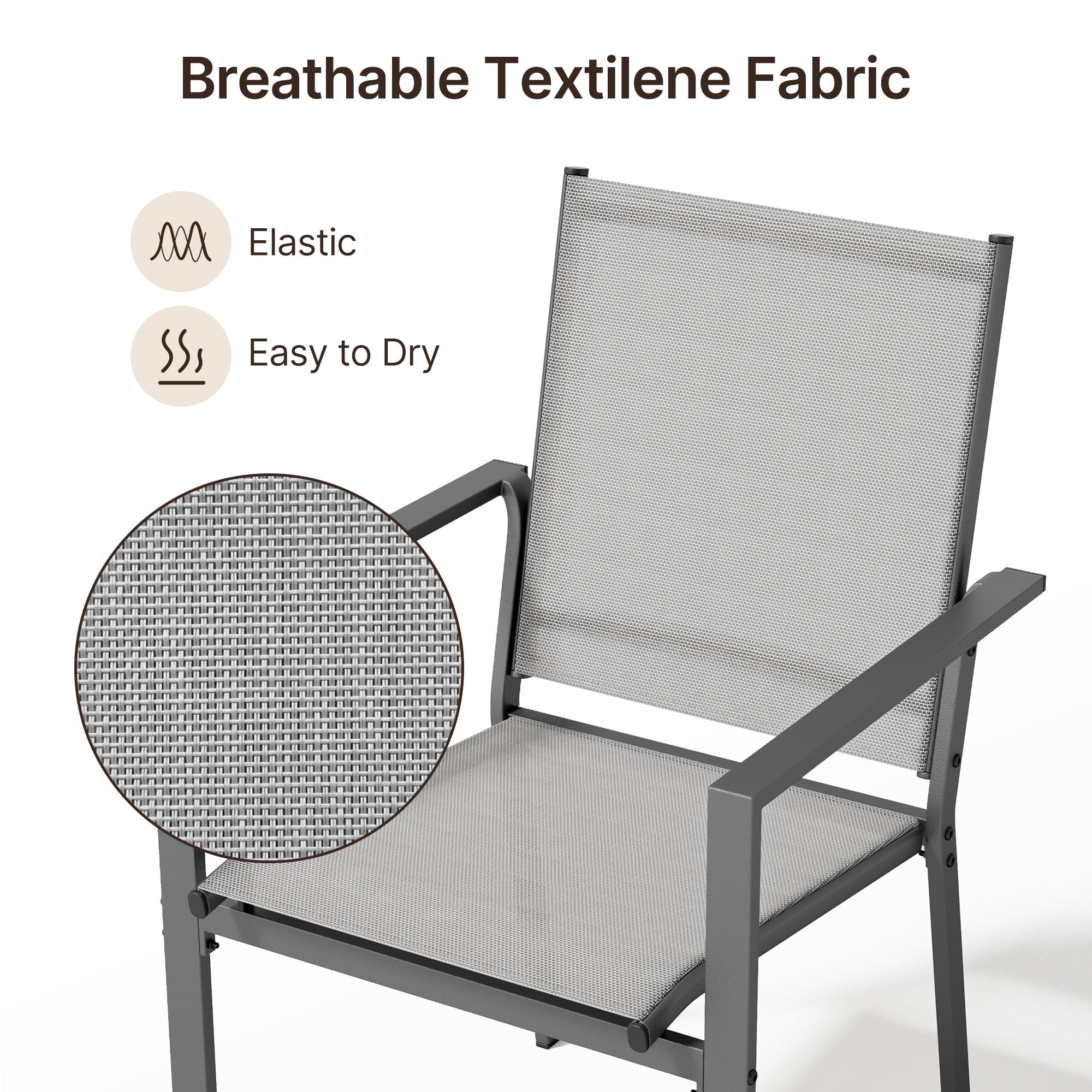 Patio Dining sets for 6, Noelse Outdoor Dining Set includes 59.5" Rectangle Table with Side Umbrella Hole and 6 Textilene Patio Chairs for Backyard, Gray