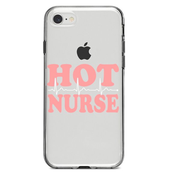 DistinctInk Clear Shockproof Hybrid Case for iPhone 7 8 SE (2020 Model) 4.7" Screen TPU Bumper Acrylic Back Tempered Glass Screen Protector - Hot Nurse