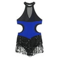 thumbnail image 6 of Alvivi Women's Shiny Sequins Tassel Latin Jazz Dance Leotard Bodysuit Lyrical Dance Costume Royal Blue M, 6 of 7