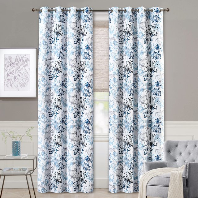 DriftAway Cortinas opacas completas en azul y blanco para sala de estar, dormitorio, cocina, 108 pulgadas de largo, cortinas de ventana con ojales en la parte superior de flores botánicas, 2 paneles