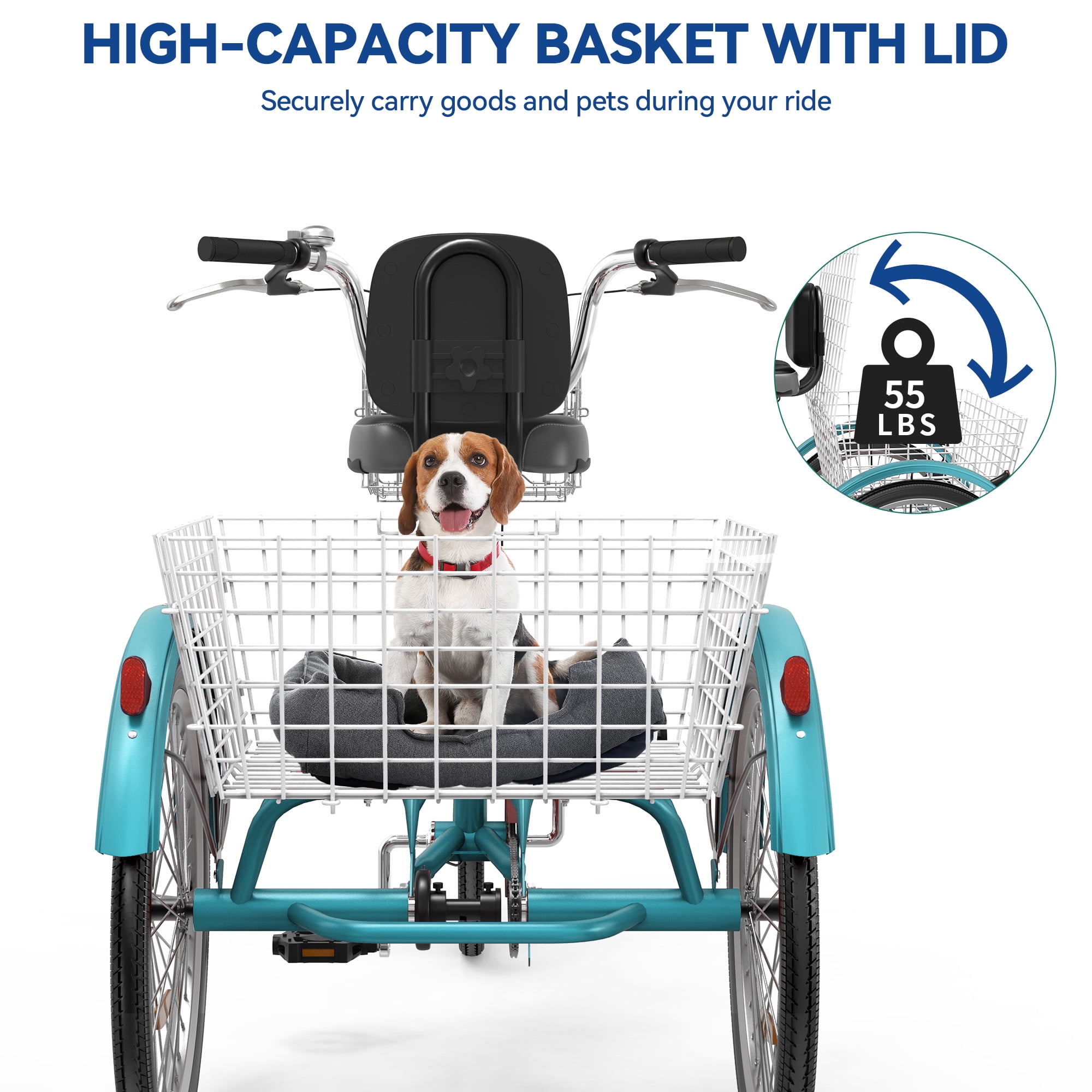 Uforic Adult Tricycle, 24 & 26 Inch Single-Speed 3-Wheel Bike with Removable Baskets, Ideal for Seniors, Shopping, and Outdoor Activities