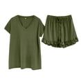 thumbnail image 2 of CUITING Ensemble de Shorts et Hauts pour Femmes, Pyjama à Manches Courtes, Couleur Unie, Décontracté, Printemps et Été, 2 of 4