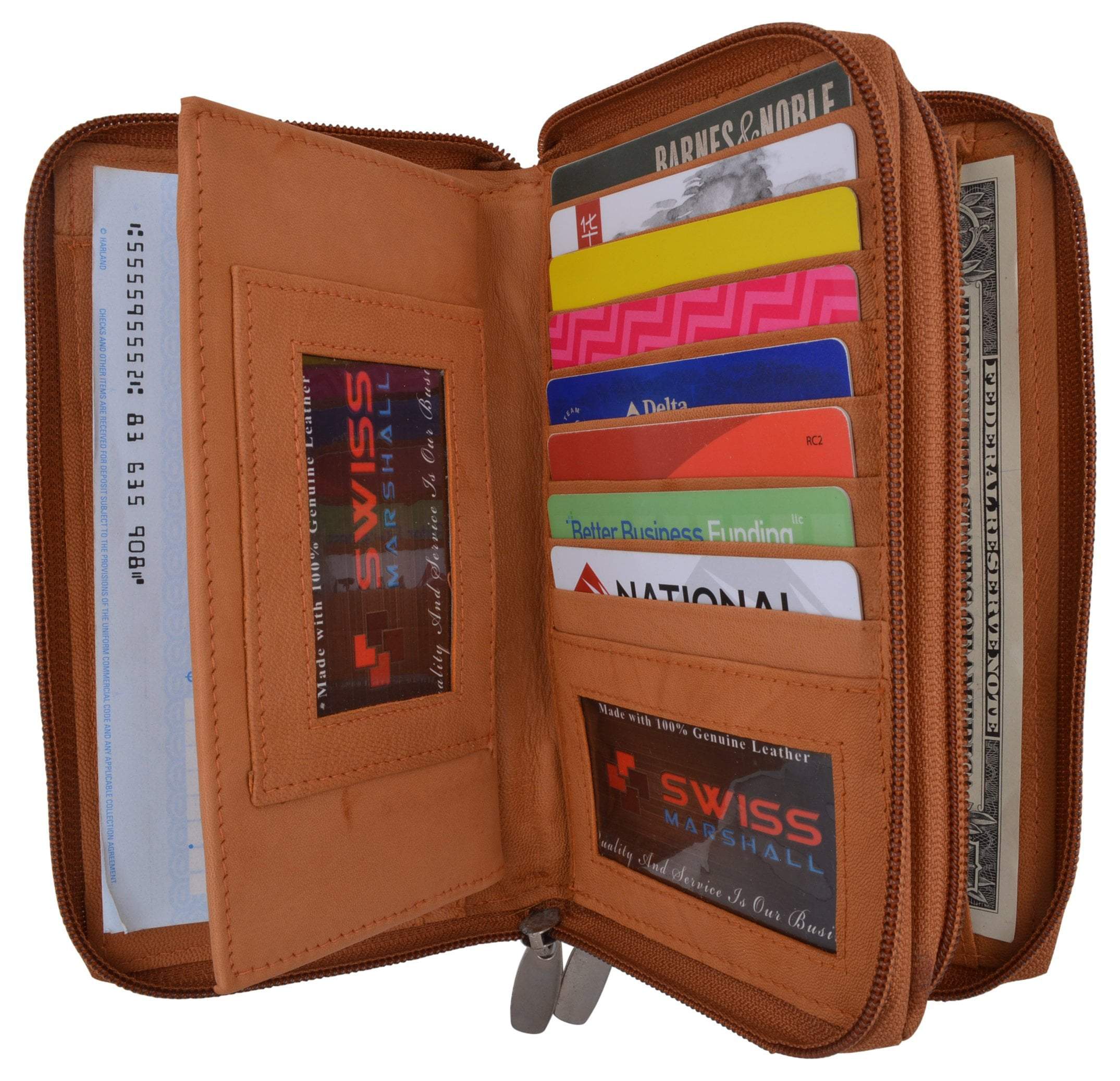Zip Around Genuine Leather Tan Checkbook Credit Card ID Holder Ladies Wallet - image 4 of 9