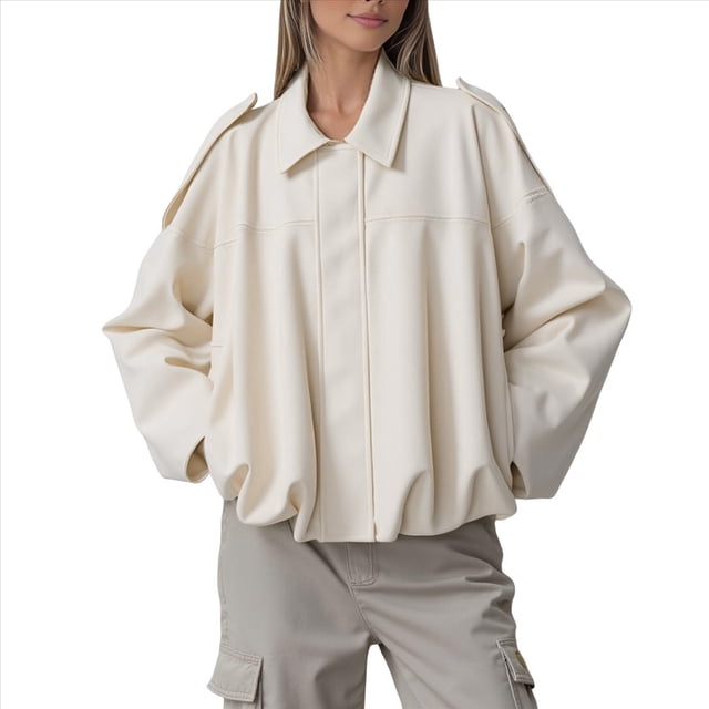 Chaqueta de Gamuza Sintética para Mujer, Abrigo Informal Holgado de Larga con Solapa y Estilo Urbano A . Crema L