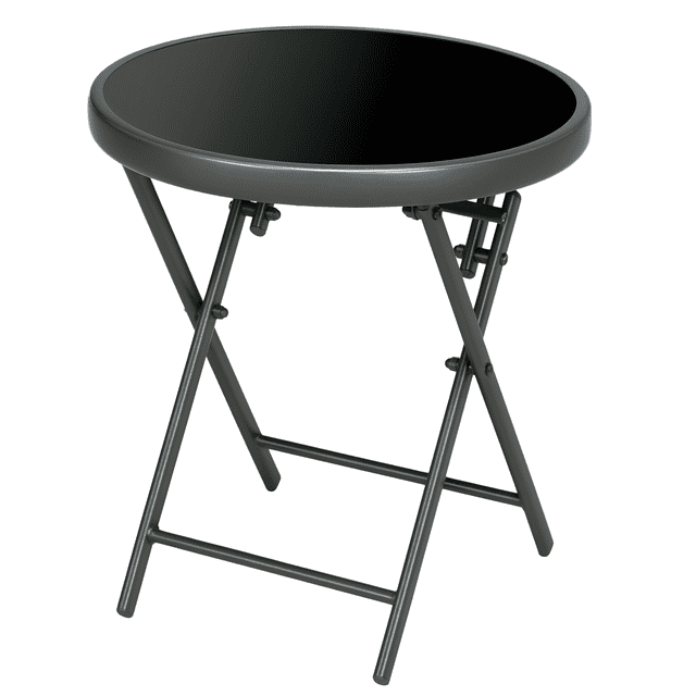 Outsunny 18" Outdoor Folding Table with Tempered Glass Top, Black