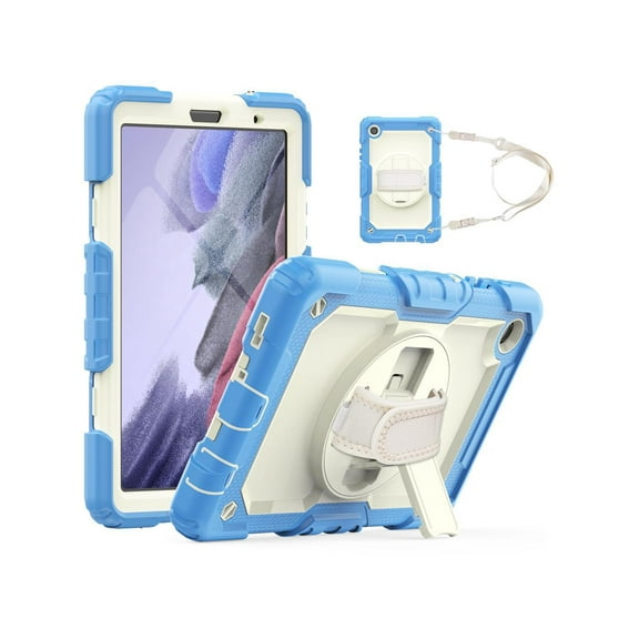 Case Compatible with Samsung Galaxy Tab A7 Lite 8.7 inch with Built-in Screen Protector 360 Degree Kickstand Hand Shoulder Strap, Shockproof Cover for Galaxy Tab A7 Lite 2021 SM-T220 SM- T225 SM- T227