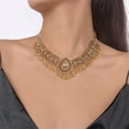thumbnail image 3 of Indian Bridal Jewelry Set for Women Antique Oxidized Gold Plated Choker Necklace with Cubic Zirconia Jhumka Tassel Earrings Traditional Wedding Party Festival Wear Boho Ethnic Statement Jewelry, 3 of 12