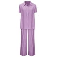 thumbnail image 4 of Breezora Women's Linen Shirt and Wide Leg Pants Set Loose Fit Summer Two Piece Outfit Breathable Cotton Linen Comfortable Wear S Size Purple, 4 of 7