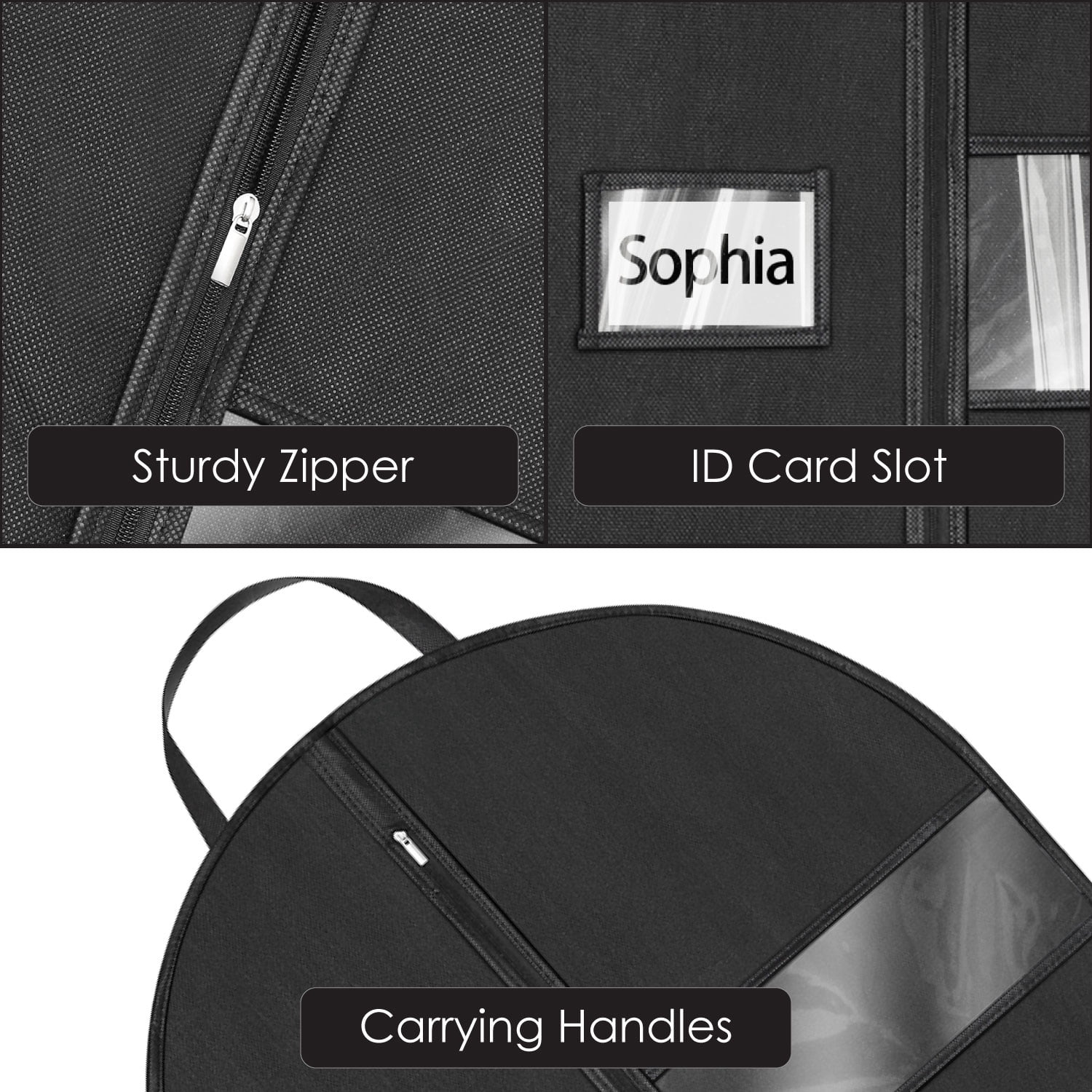 Mber 3 Pack 43" Garment Bags for Hanging Clothes, Travel Suit Bag for Closet Storage, Garment Bag with Handles for Suits Dance Costumes Coats, Black