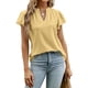 thumbnail image 1 of Camiseta de manga corta con volantes para mujer, cuello en V, puntos calados, tipo suelto, Top informal de verano amarillo XXL, 1 of 6