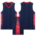 thumbnail image 3 of Trikvn Kids Boys Athletic Basketball Uniform Set 2-Piece Quick Dry Sportswear Sleeveless V-Neck Jersey Shirt and Drawstring Shorts Breathable Workout Suit for Team Sports, 3 of 5