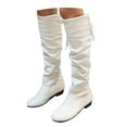 thumbnail image 3 of Xiaoxatg Women's Mid-Calf Boots Ladies Fashion Solid Color Peated Leather Bow Tie Back Thick Heel Long Boots for Stylish Comfort and Durability 7 White, 3 of 5