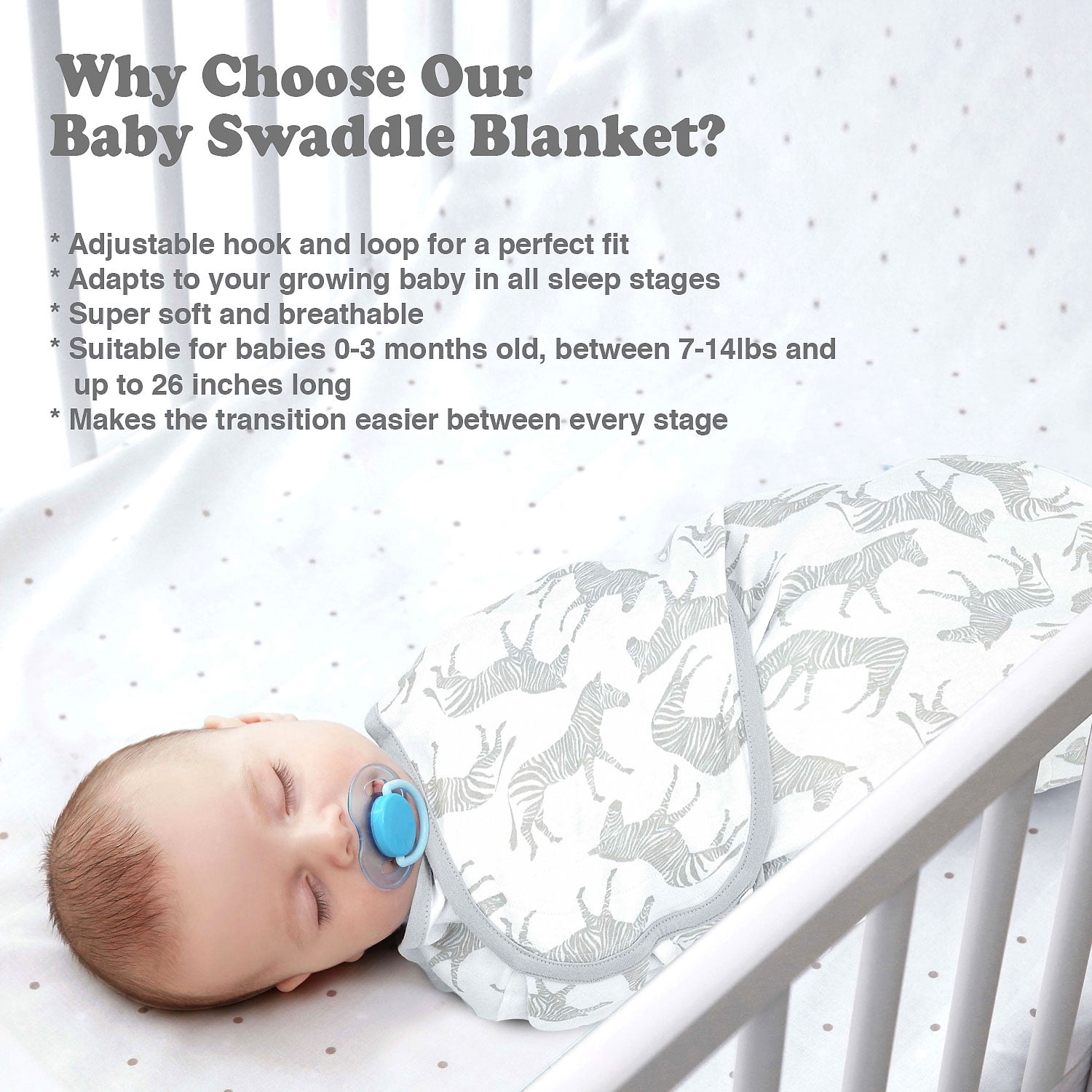 Bublo Baby Swaddle Blanket Boy Girl, 3 Pack Large Size Newborn Swaddles 0-3 Month, Infant Zipper Swaddling Sleep Sack, Grey