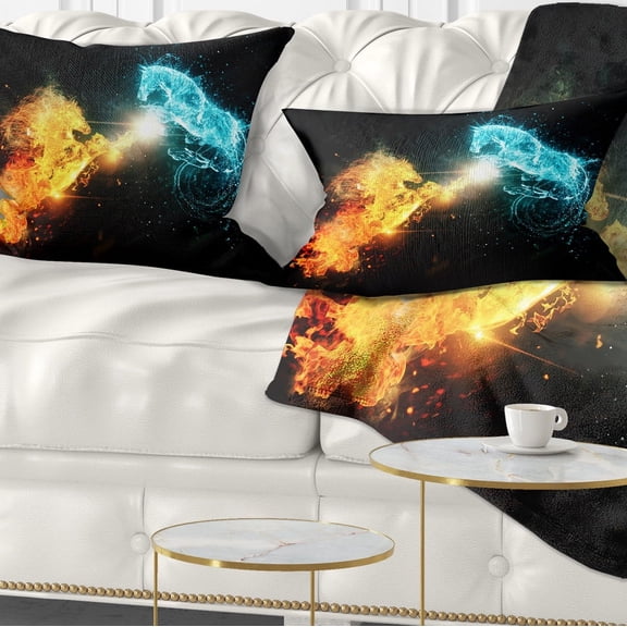 Designart Fire and Water Abstract Horses - Animal Throw Pillow - 12x20