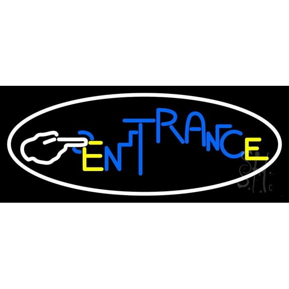 Entrance With Hand Pointing LED Neon Sign 13 x 32 - inches, Clear Edge Cut Acrylic Backing, with Dimmer - Bright and Premium built indoor LED Neon Sign for Bar decor.